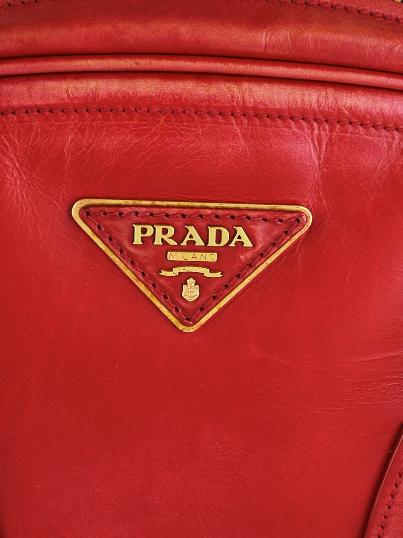 Prada Vitello Shine Bauletto Bag Red Leather Pony-style calfskin