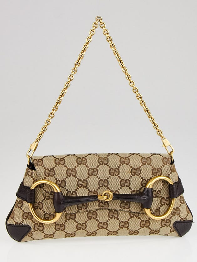 Gucci Beige/Ebony GG Canvas Horsebit Chain Clutch Bag