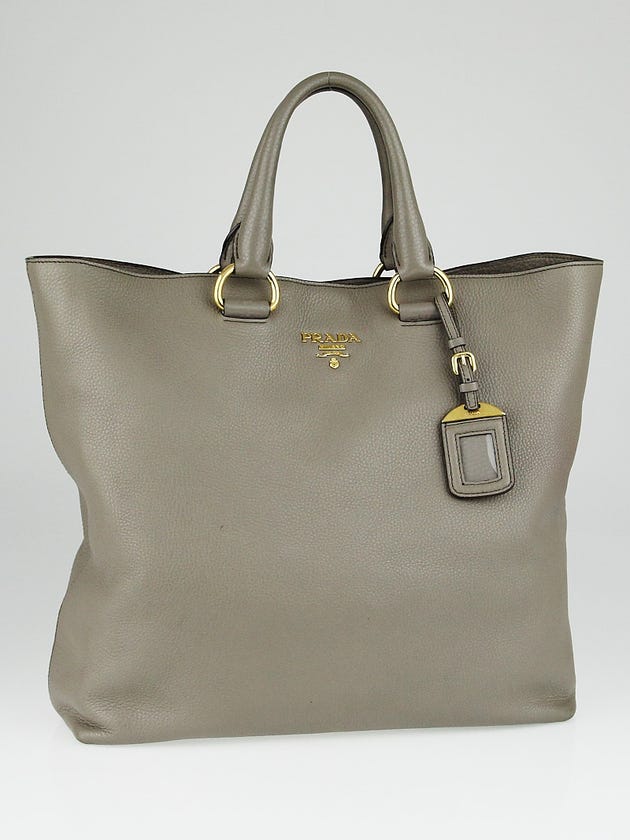 Prada Grey Vitello Daino Leather Large Shopping Tote Bag BN1713