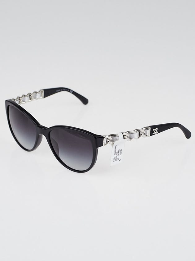 Chanel Black Frame Chain and Leather Wayfarer Sunglasses 5215-Q