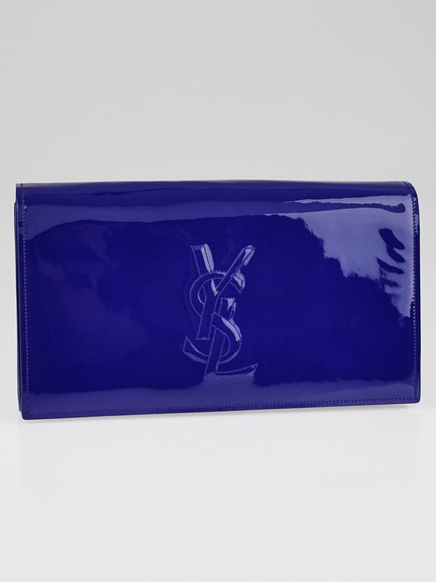 Yves Saint Laurent Blue Patent Leather Large Belle du Jour Clutch Bag
