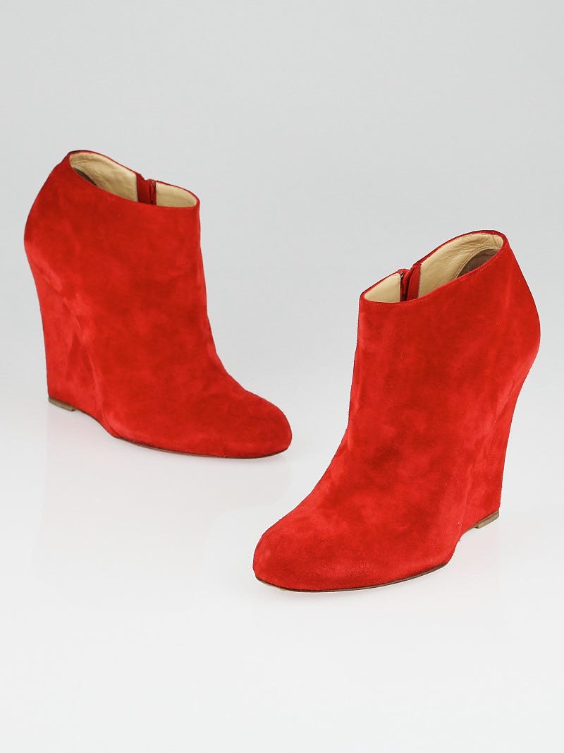 Christian Louboutin Mandarin Red Suede Belle Zeppa 100 Wedges Size 8 38.5 Yoogi s Closet