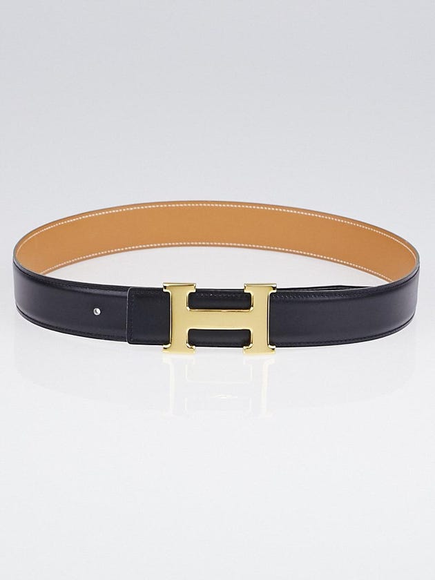 Hermes 32mm Black Box / Natural Chamonix Leather Gold Plated Constance H Belt Size 70
