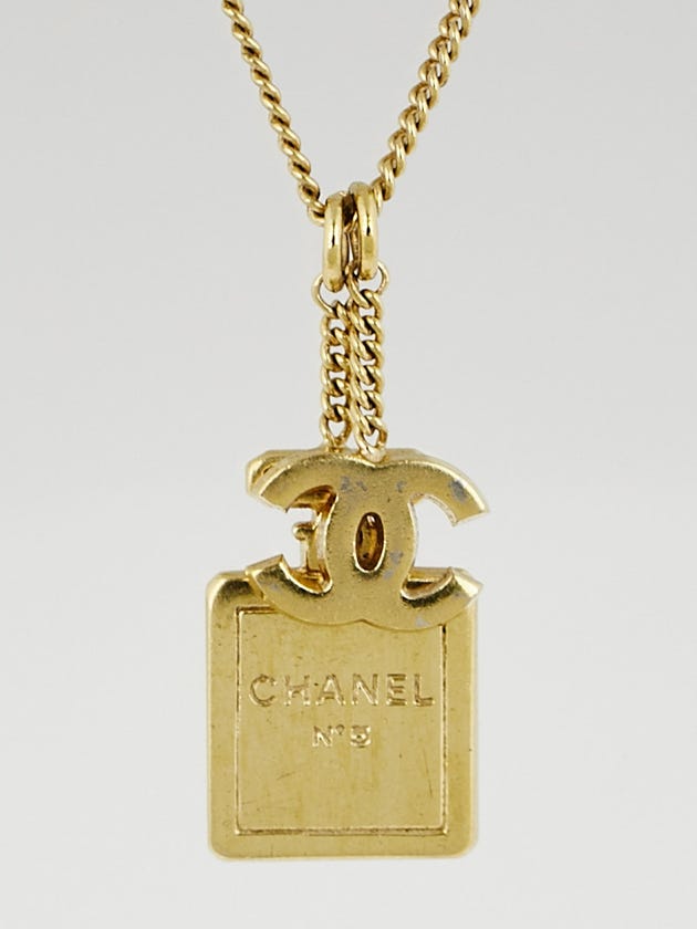 Chanel Goldtone No. 5 Perfume Bottle and CC Pendant Necklace
