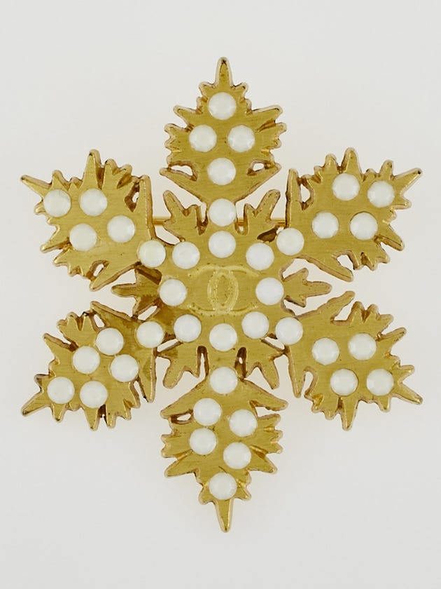 Chanel Goldtone and Faux Pearl Snowflake Brooch