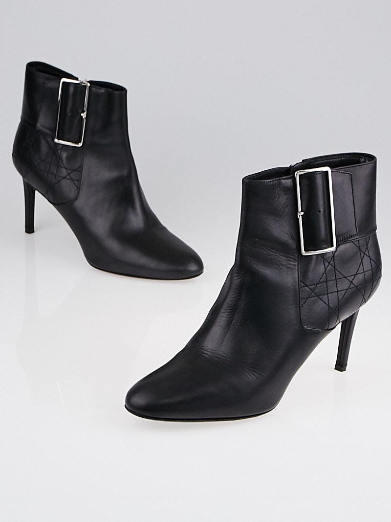 靴 Christian Dior Cannage Quilt Ankle Boots Christian Dior Black Leather Cannage Stitched Ankle Boots Size 9.5
