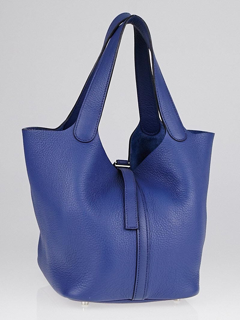 Hermes Bleu Brighton Clemence Leather Picotin MM Bag - Yoogi's Closet