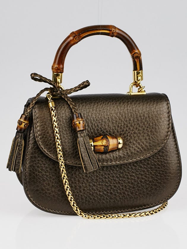 Gucci Bronze Pebbled Leather Bamboo Night Evening Bag