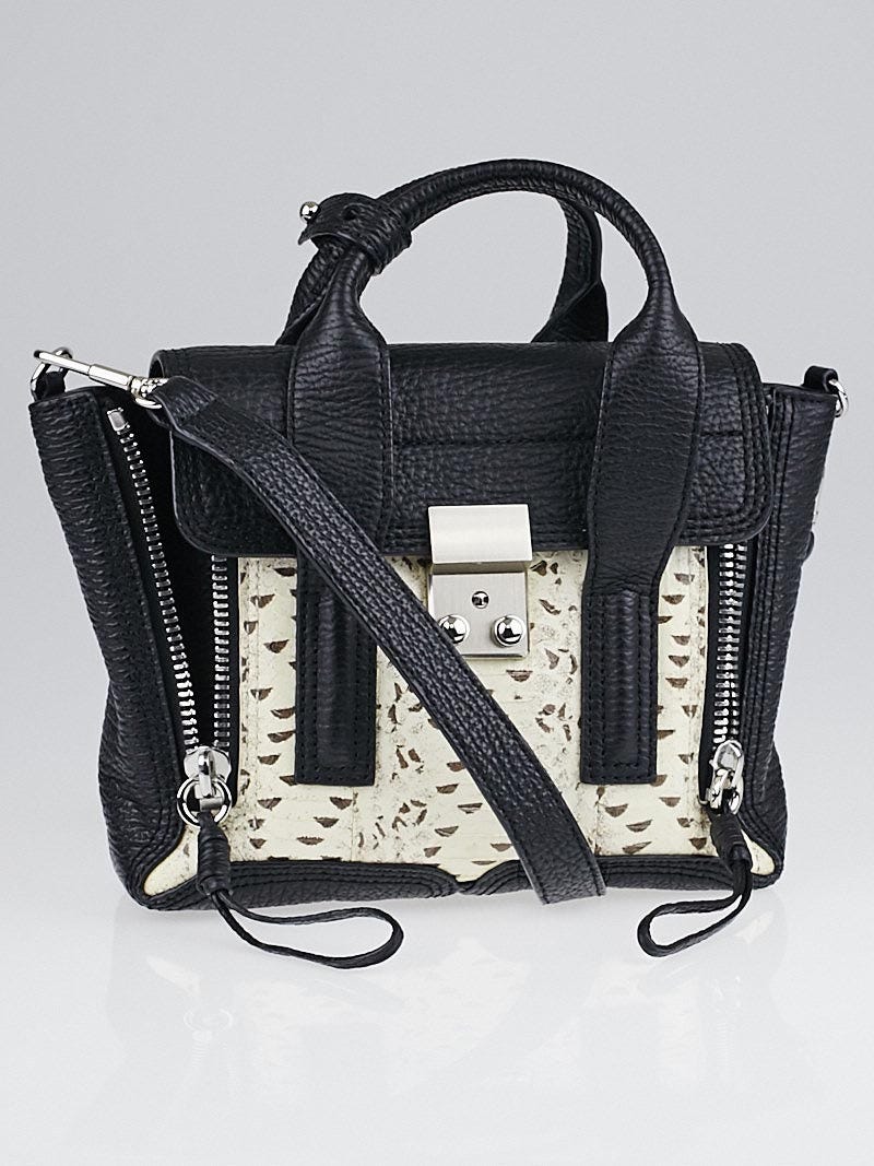 3.1 Phillip Lim White and Black Grained Leather Elaphe Mini Pashli