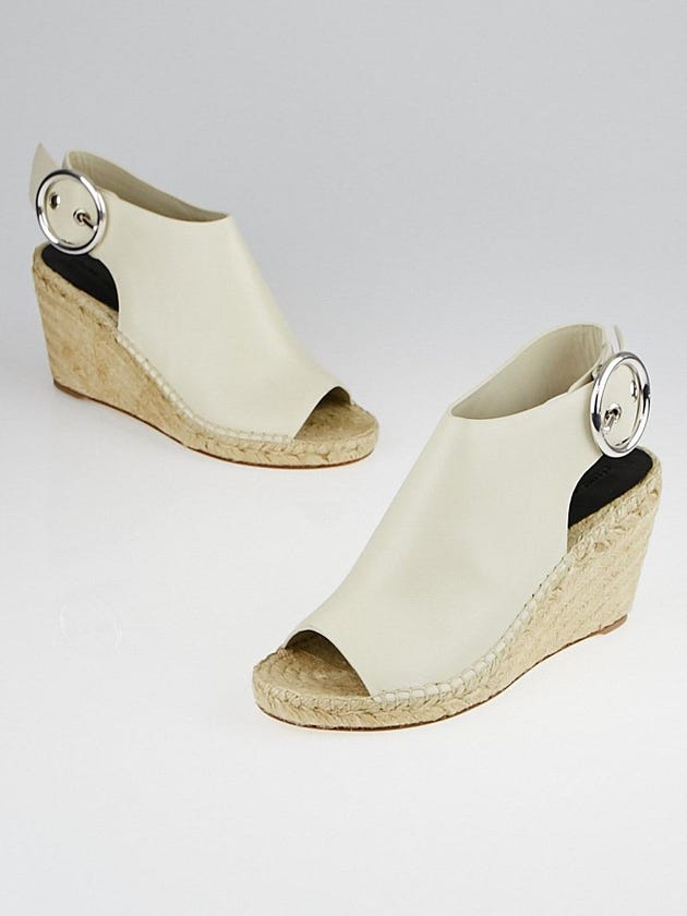 Celine Milk Leather Peep-Top Buckle Espadrille Wedges Size 8.5/39