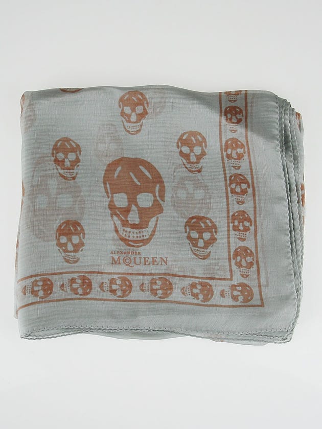 Alexander McQueen Grey/Orange Silk Chiffon Classic Skull Scarf