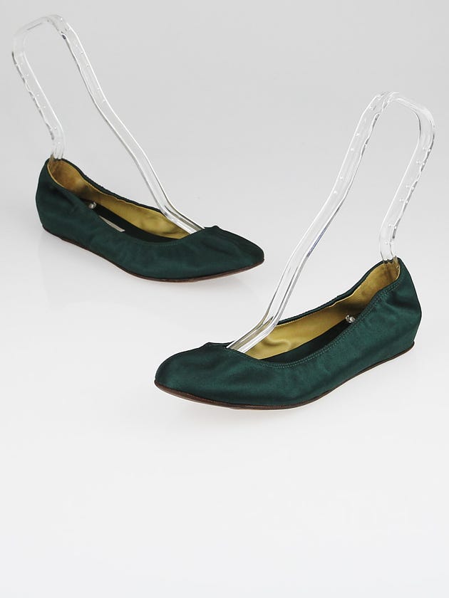 Lanvin Green Satin Square Toe Ballet Flats Size 7.5/38