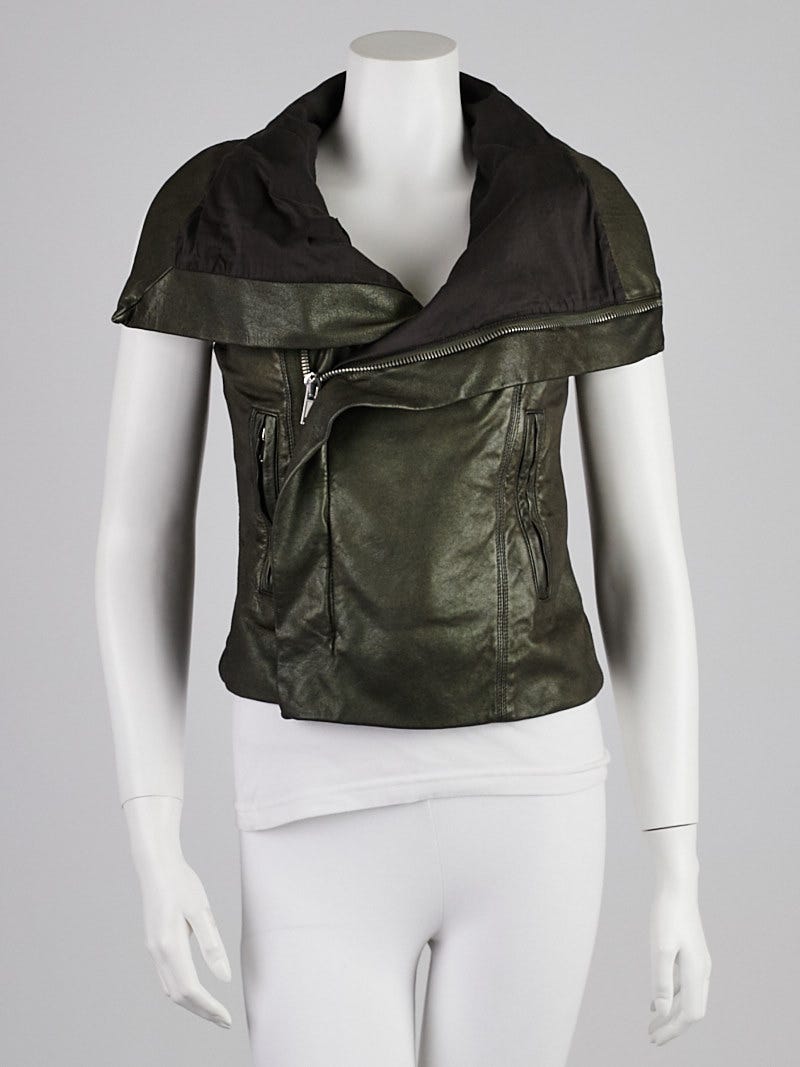 Rick Owens Scarab Green Lambskin Leather Biker Vest Size 6