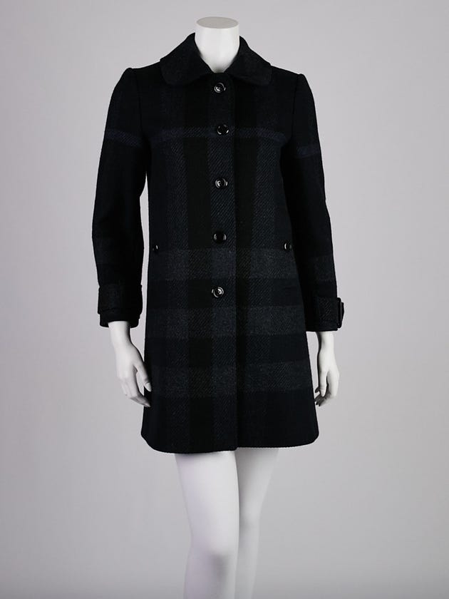 Burberry London Dark Blue Check Wool Coat Size 2