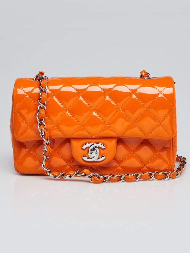 Chanel Orange Quilted Patent Leather Classic New Mini Flap Bag