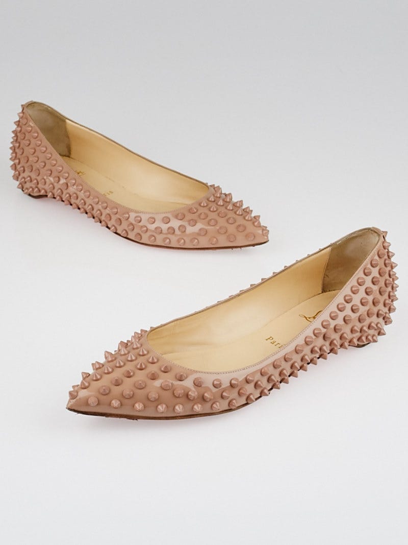 Christian Louboutin Nude Patent Leather Pigalle Spikes Ballet Flats Size 9/ 39.5 - Yoogi's Closet