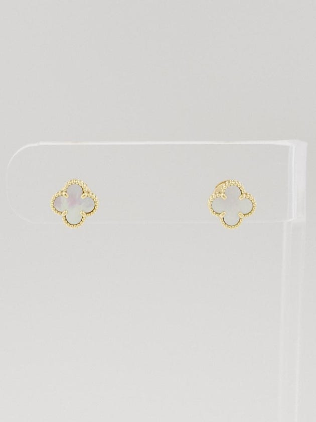 Van Cleef & Arpels 18k Yellow Gold and Mother of Pearl Sweet Alhambra Clover Mini Ear Studs