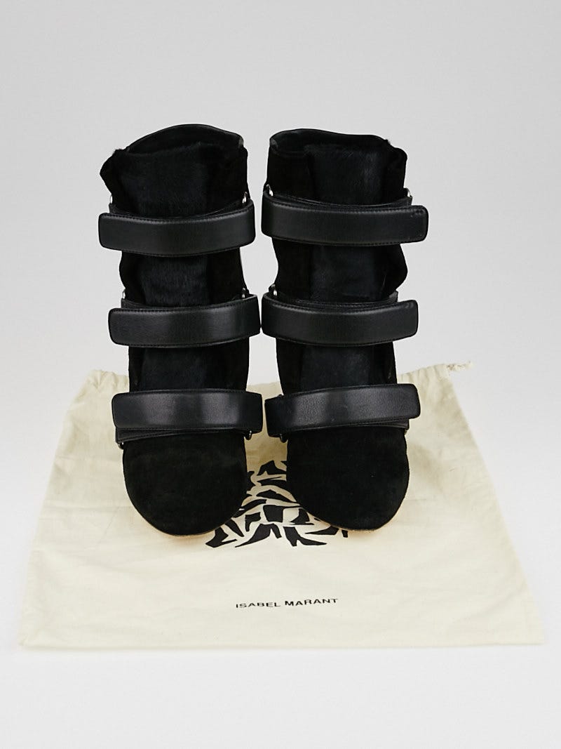 Isabel Marant Black Suede and Pony Hair Scarlet Wedge Boots Size 6.5 37 Yoogi s Closet
