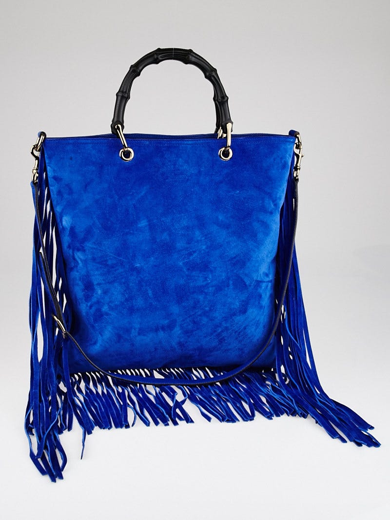 Gucci Blue Suede Fringe Shopping Tote Bag Yoogi s Closet