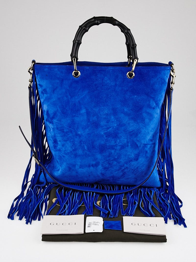 Gucci Blue Suede Fringe Shopping Tote Bag Yoogi s Closet
