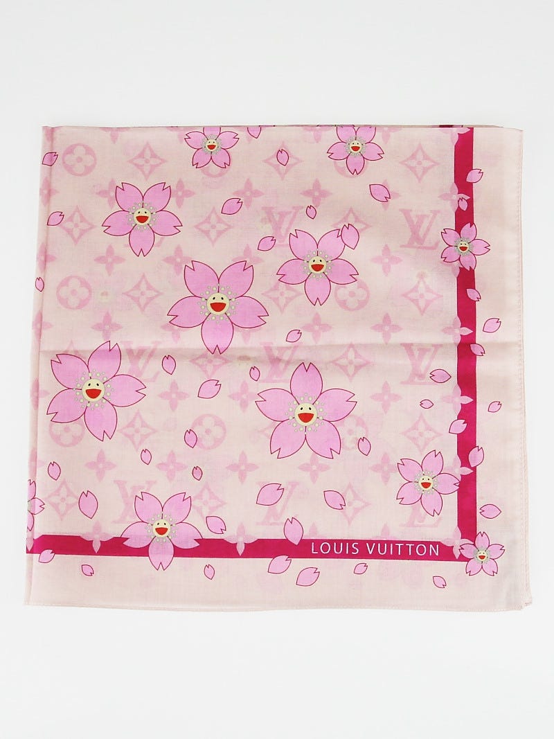 Louis Vuitton Pink Cherry Blossom Monogram Cotton Square Scarf - Yoogi's  Closet