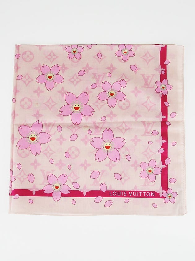 Louis Vuitton Pink Cherry Blossom Monogram Cotton Square Scarf