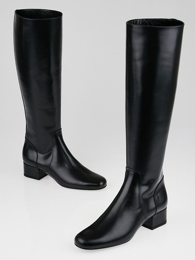 Yves Saint Laurent Black Leather Knee High Flat Boots Size 4.5/35