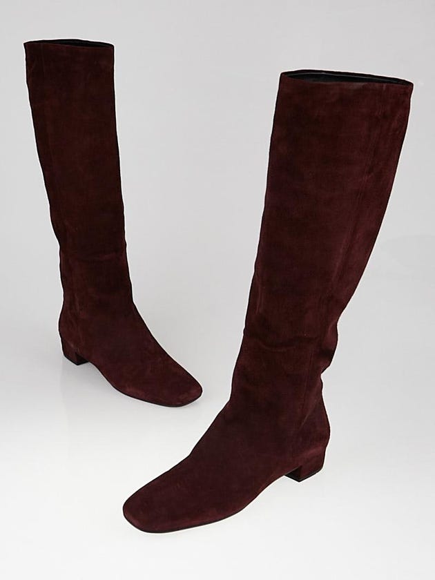 Prada Amaranto Camoscio Suede Knee-High Boots Size 8.5/39