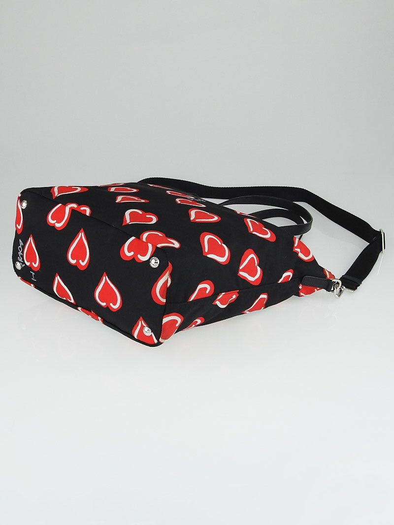 Prada Black/Red Heart Print Tessuto Nylon Shoulder Bag