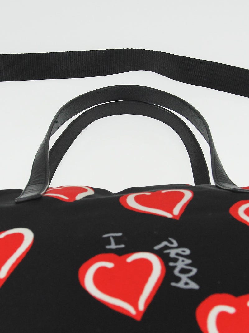 Prada Black/Red Heart Print Tessuto Nylon Shoulder Bag B4696P | Yoogi's  Closet