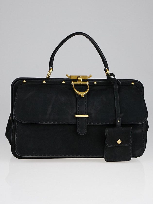Gucci Black Nubuck Leather Lady Stirrup Top-Handle Bag
