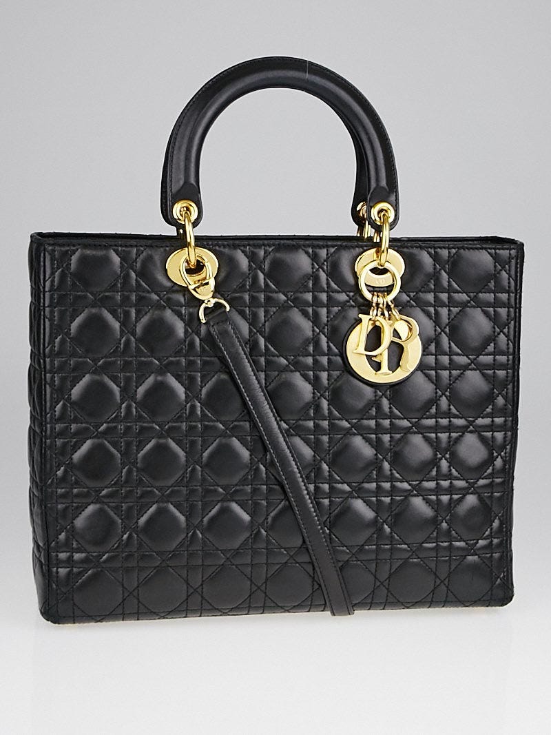 Christian Dior Black Cannage Quilted Leather Large Lady Dior Bag Yoogi s Closet