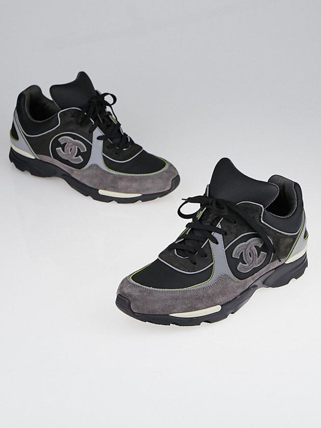Chanel Dark Grey Suede and Fabric CC Sneakers Size 11/41.5