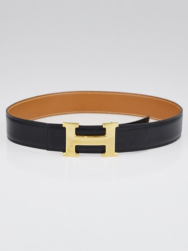 Hermes 32mm Black Box / Natural Chamonix Leather Gold Plated Constance H Belt Size 70