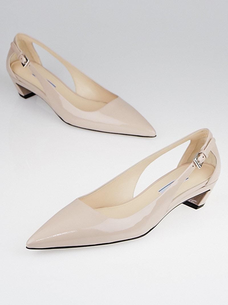 Prada Cipria Patent Leather Low Heel Pointed Toe Pumps Size 9 39.5 Yoogi s Closet