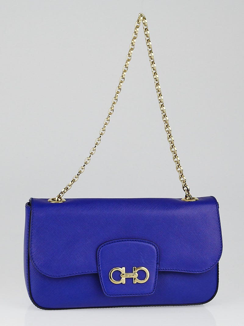 Salvatore Ferragamo Blue Saffiano Leather Rory Chain Bag Yoogi s Closet