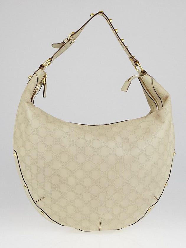 Gucci White Guccissima Leather Studded Hobo Bag