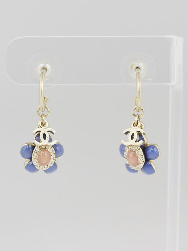 Chanel Goldtone Metal CC and Purple Flower Drop Earrings