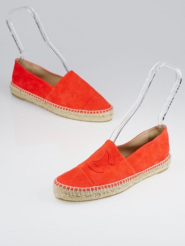Chanel Red Suede CC Espadrille Flats Size 9.5/40