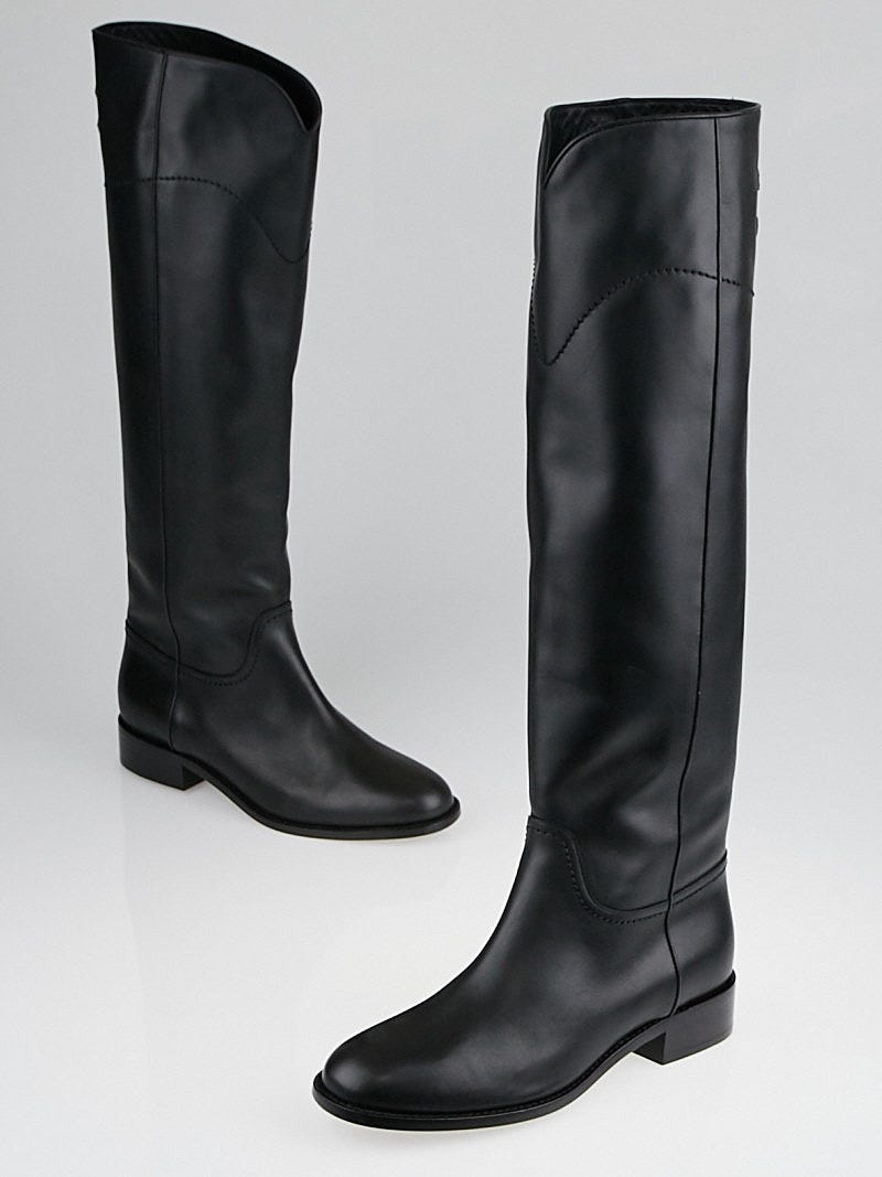 Chanel Black Calfskin Leather High Boots Size 8.5 39 Yoogi s Closet