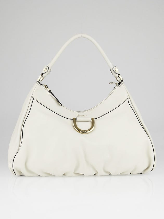 Gucci White Leather D Gold Large Shoulder Bag