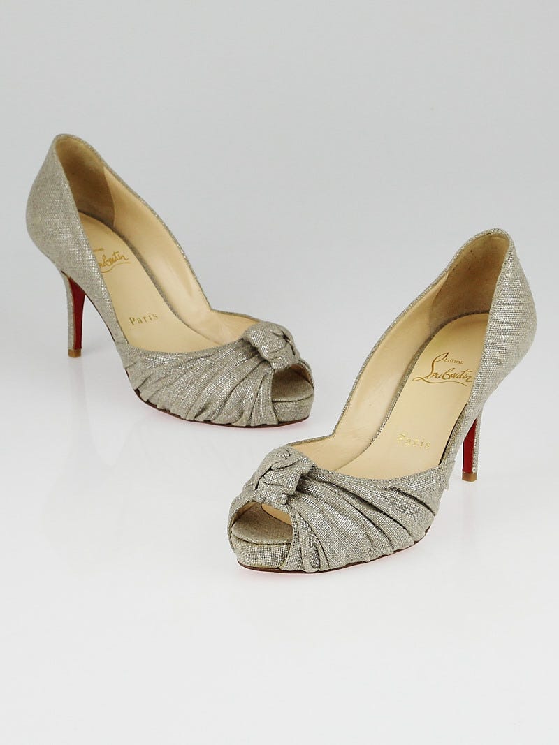 Christian Louboutin Silver Juta Laminata Canvas Greissimo 85 Pumps
