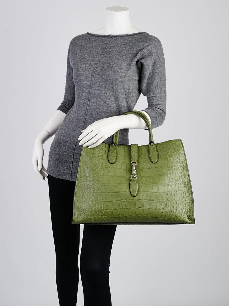 【GUCCI】状態きれい！ Gucci Sage Green Soft Crocodile Jackie Top Handle Bag | Yoogi's Closet