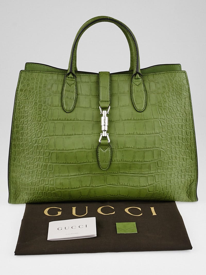 GUCCIバッグ Gucci Sage Green Soft Crocodile Jackie Top Handle Bag | Yoogi's Closet