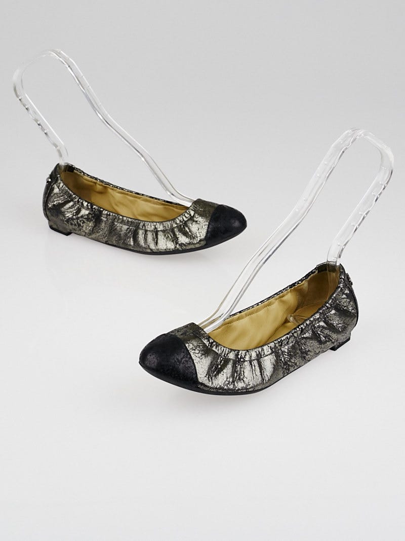 Chanel Bronze/Black Cap Toe Elastic Ballet Flats Size 6.5/37 - Yoogi's  Closet