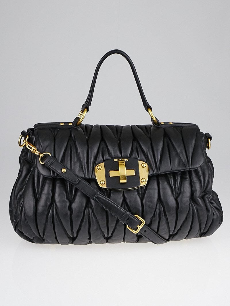 Miu Miu Black Matelasse Leather Bauletto Bag RN0666 Yoogi s Closet