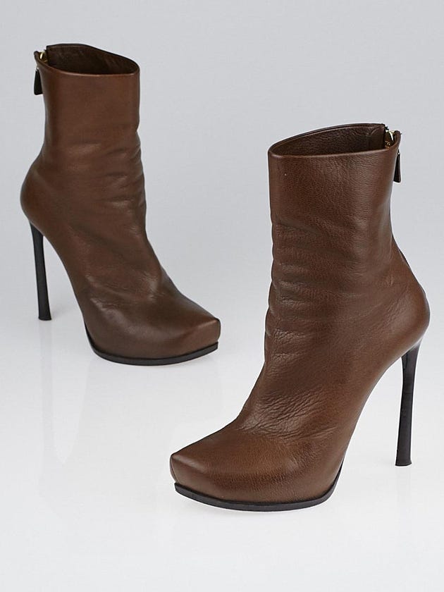 Lanvin Brown Leather Short Platform Ankle Boots Size 7/37.5