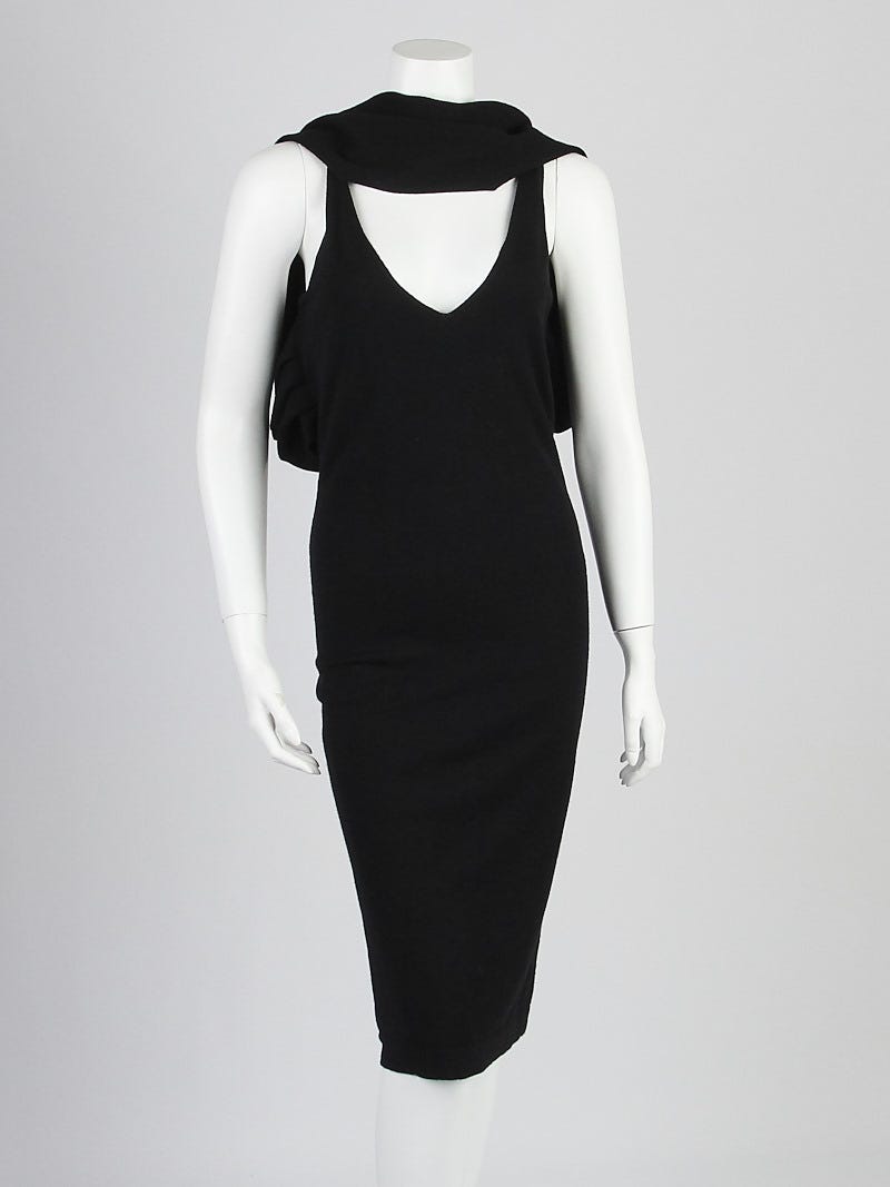 Donna Karan Black Cashmere Blend Sleeveless Wrap Dress Size M