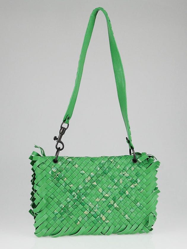Bottega Veneta Green Tie-Dye Intrecciato Woven Leather Fringed Shoulder Bag