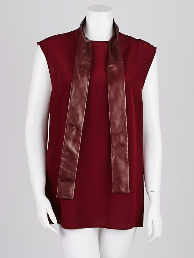 Gucci Burgundy Silk Leather Neck Tie Sleeveless Blouse Size 12/46